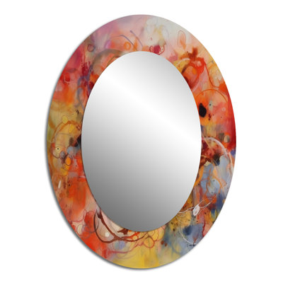 Orange Red Marbled Dreamscape II - Orange Modern Oval Wall Mirror