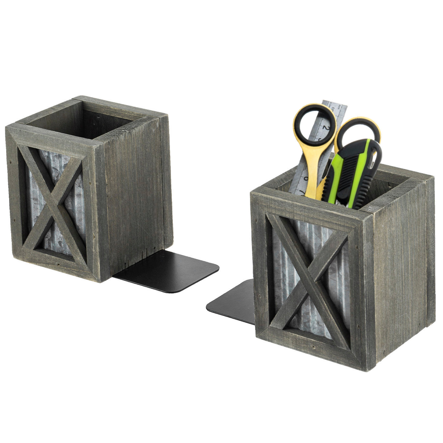 Inbox Zero Mascha 2 Piece Desk Organizer Rustic Wood Pencil Holders ...