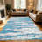 1PC Vertical Striped Teal and Cream Marbled area rugs for Living Room, Soft and Comfortable, Suitable for all seasons, easy-to-maintain, machine washable Indoor floor mat, Under Table Farmhouse suitable for dining table, kitchen, bedroom, entryway,-129513625