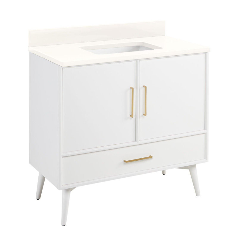 36" Novak Single Bathroom Vanity Set with Rectangular Undermount Sink, Arctic White Quartz, No Faucet Hole, White