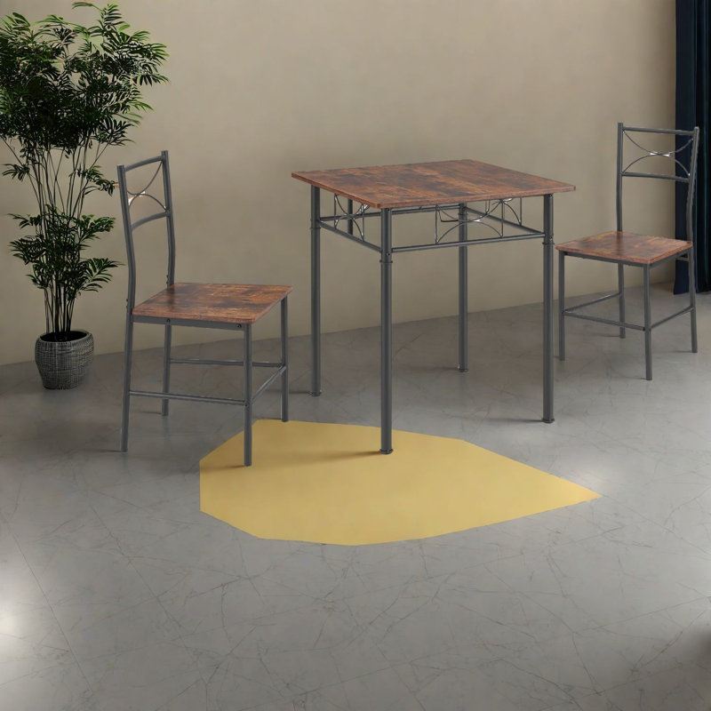 Ensembles de table de salle à manger 3 pièces durables en métal et en bois, brun antique rustique pour la cuisine