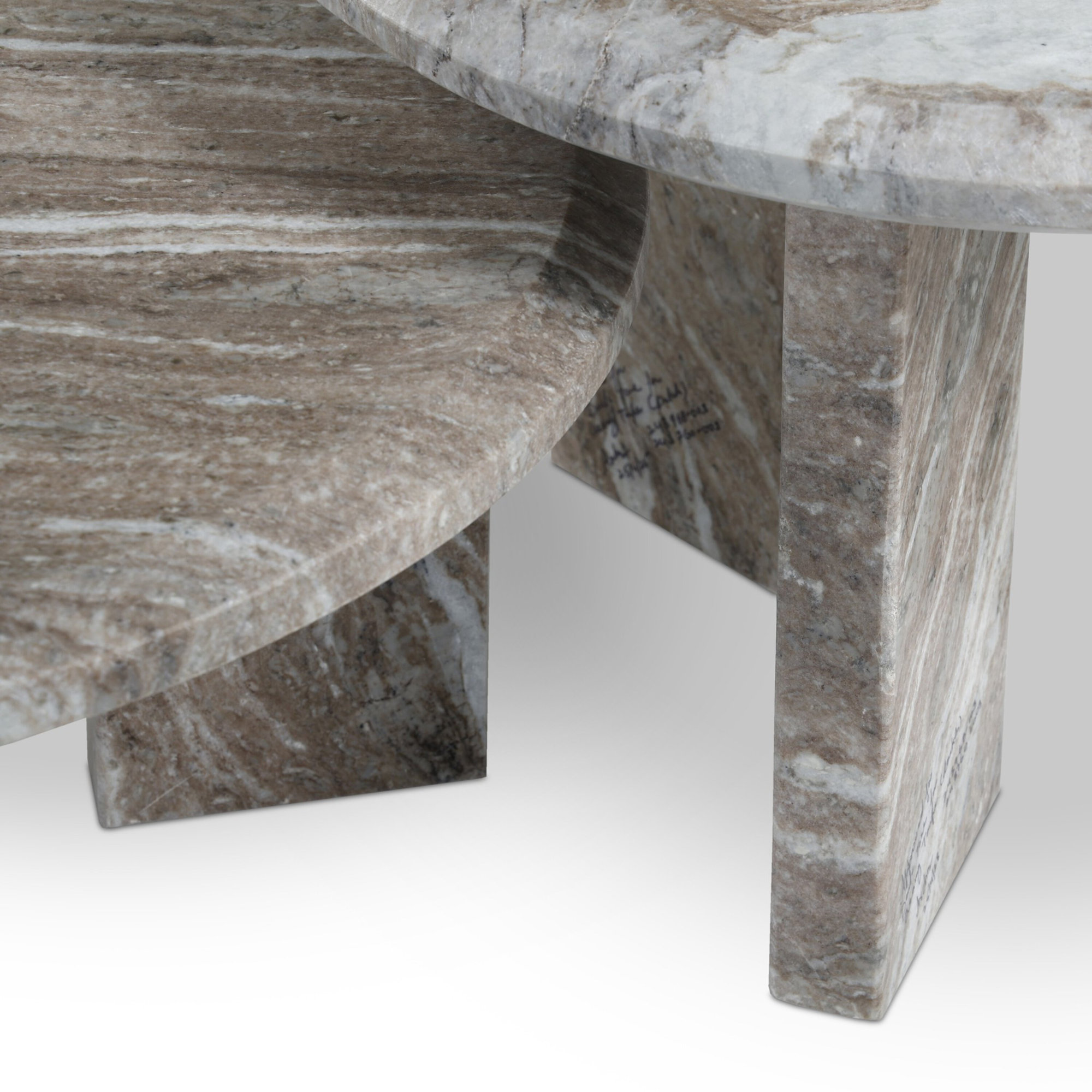 Bryce Nesting Coffee Table-Creamy Taupe Marble Solid, Dark Taupe Marble Solid