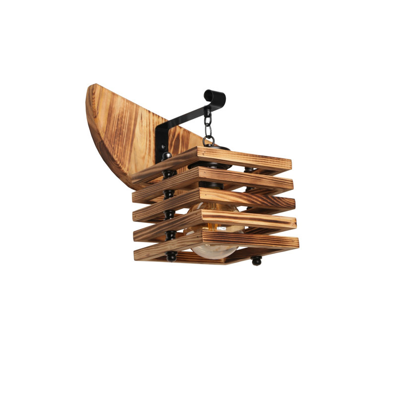 Lampe murale moderne en bois, brun, 15 x 9,8 pouces | Corps en bois massif avec capuchon en bois, peinture électrostatique séchée au four | Douille E27, 40 W maximum, IP20 | Idéal pour les décors rustiques, industriels et champêtres