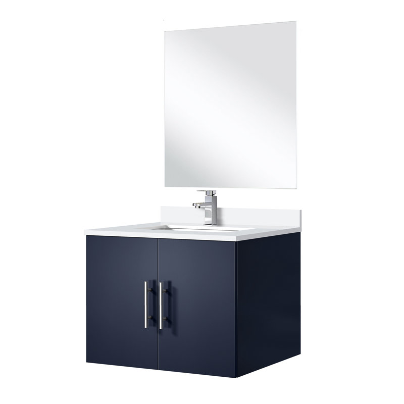 Meuble-lavabo 24 po x 22 po bleu marine avec comptoir en quartz blanc, miroir 18 po et robinet inclus