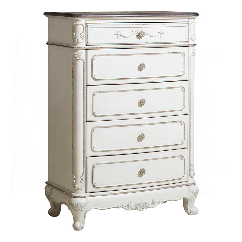 Commode de style victorien à finition blanche et chêne antique avec 5 tiroirs 1 pièce