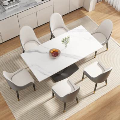 Zyrell 6 - Person Stone Top Pedestal Dining Set Dining Set