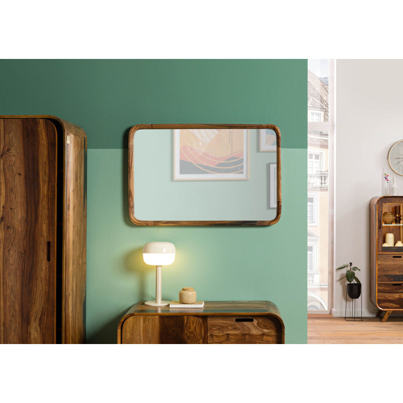 MAILAND Solid Wood Rectangle Mirror, Dark Brown