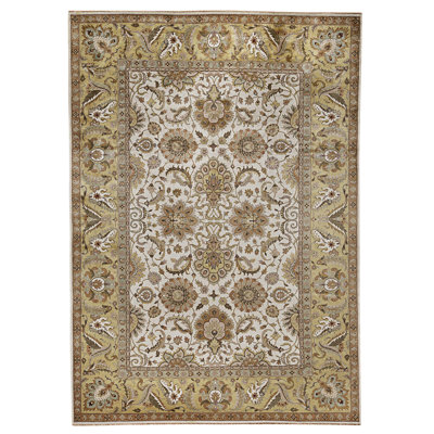 Tapis ivoire et doré de haute qualité noué à la main