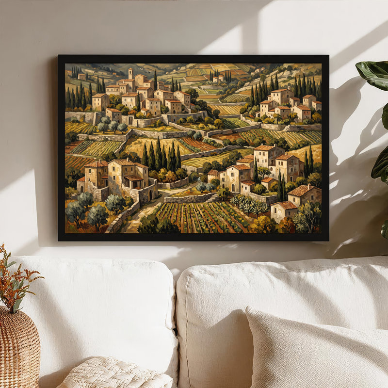 Hillside village avec toits en terre cuite et vignobles sur toile, H 24 po x l 36 po