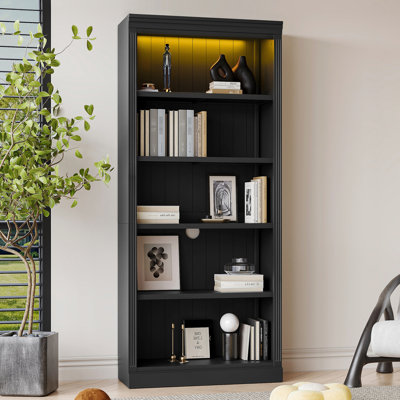 Bibliothèque noire à hauteur de 83,4 po avec 5 tablettes réglables