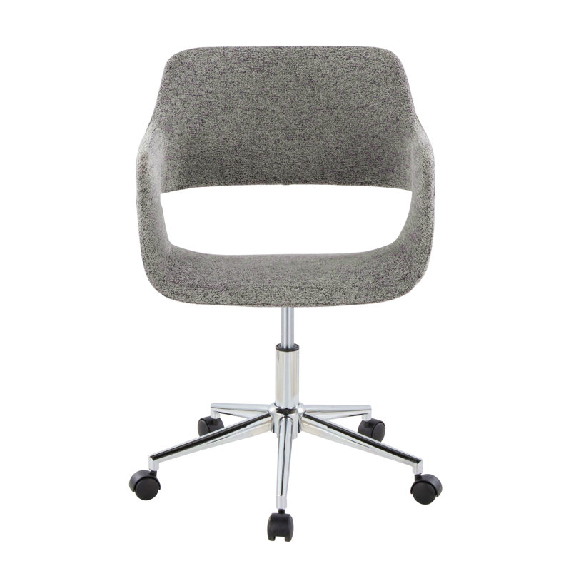 Chaise de travail contemporaine en métal chromé et tissu, Grey, Acier Inoxydable