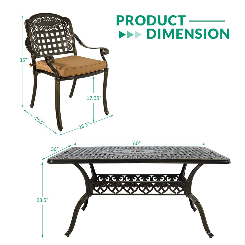 Newton 6 - Person Patio Dining Set Umbrella Hole Included Rectangular Table with Cushions Included