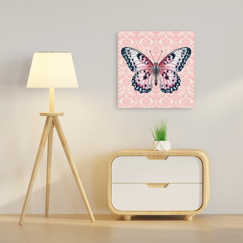 Elegant Pink Butterfly Delicate Elegant Contemporary Butterfly Nature Wall Art Print 1 Piece Wrapped Canvas Wall Art