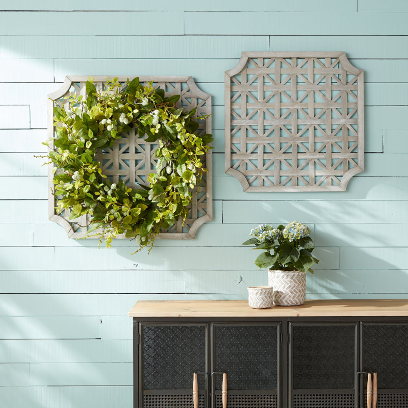 Ensemble de deux décorations murales géométriques en bois massif gris 27 "x 27"