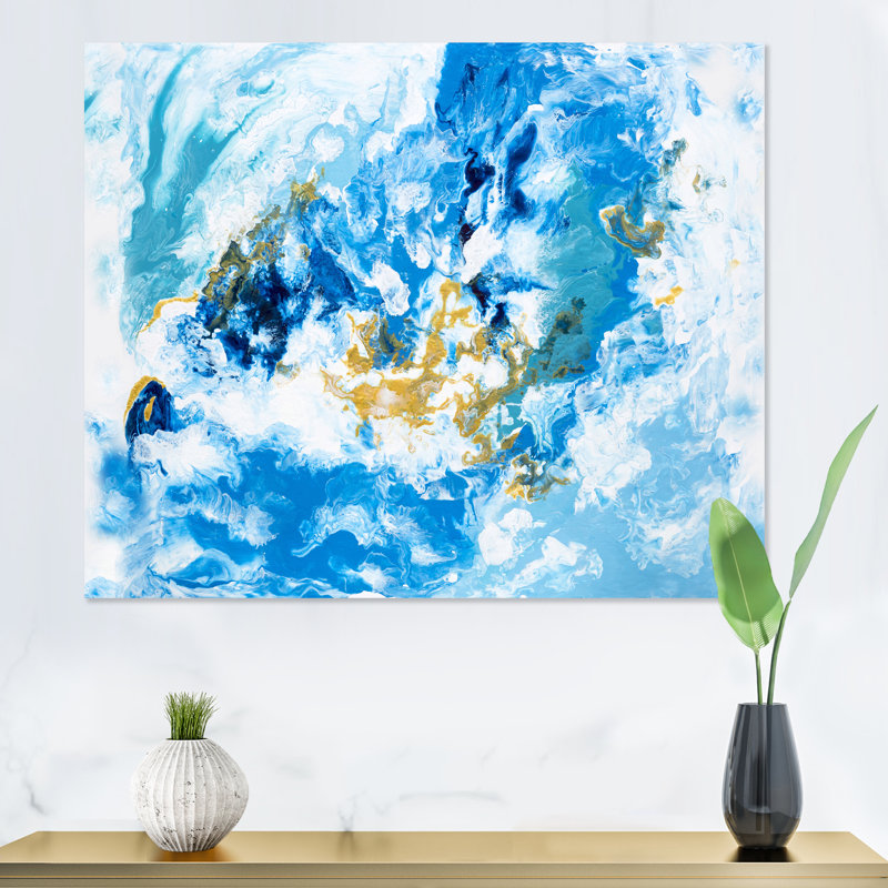 «Blue and White Liquide Waves II», peinture sur toile, H 12 po x l 20 po x P 1 po, Toile tendue