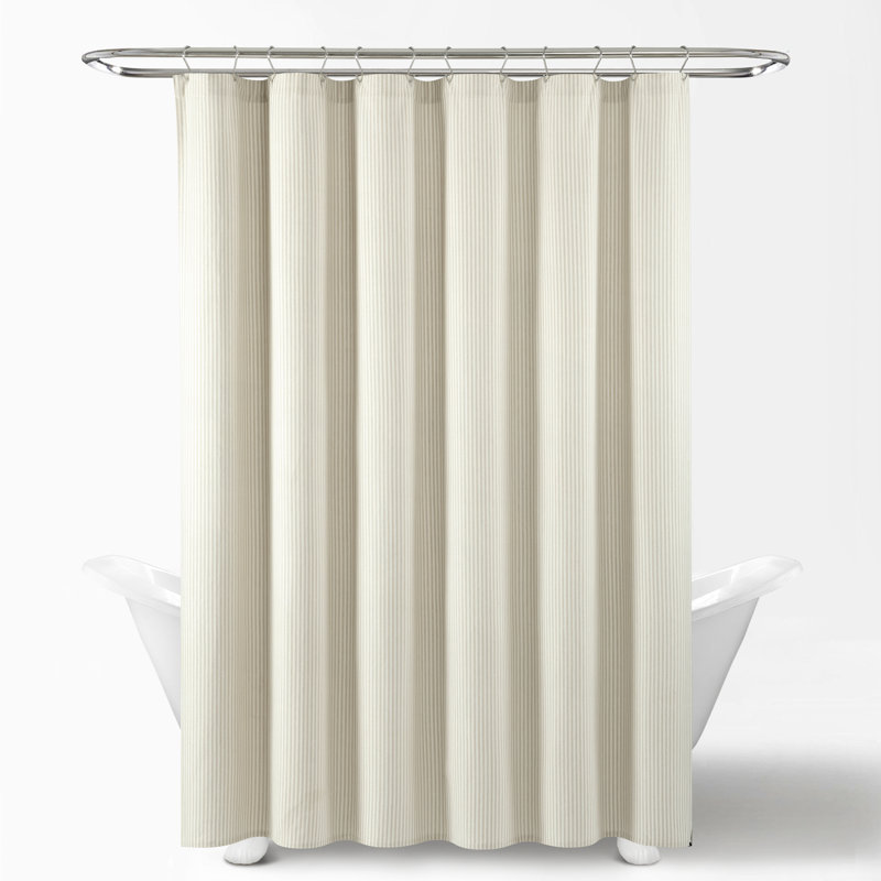 Bruno Cotton Blend Striped Shower Curtain, Beige