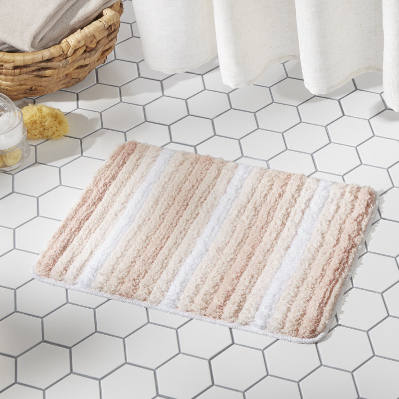 Edward Non-Slip Bath Mat, 32" L x 20" W, Pink/White