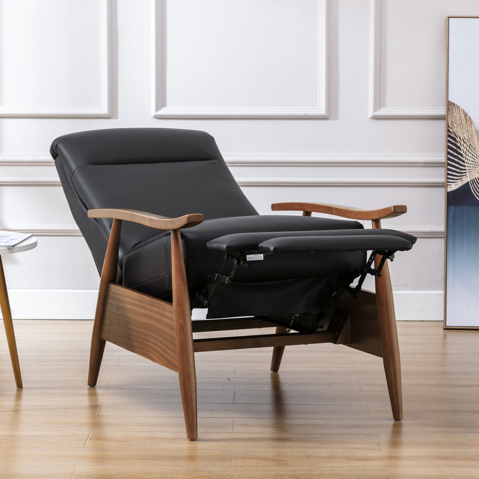 Imona 30" Genuine Leather Manual Recliner, Black Genuine Leather