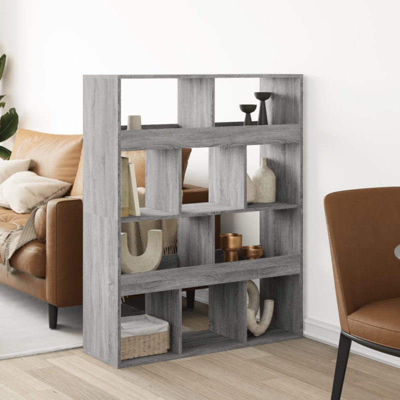 Angelinne 100cm W Bookcase, Grey/Sonoma, 125.5cm H x 100cm W x 33cm D