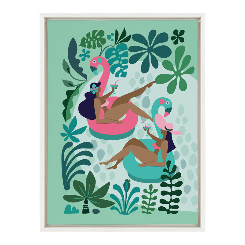 «Mid Century Modern Girl Friends» par Rachel Lee, 3 oiseaux, reproduction d'art sur toile encadrée, Toile avec cadre blanc