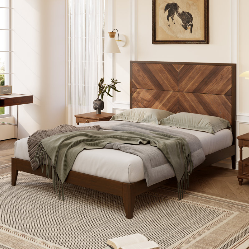 Support de lattes en bois de lit plateforme Mid-Century moderne sans sommier, noyer, Grand