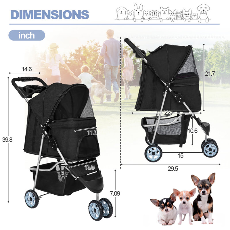 Foldable Pet Stroller, Black