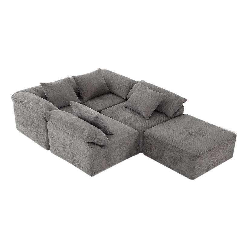 Boneless 5 - Piece 142" Upholstered L Shape Sofa With Convertible Chaise, Gray