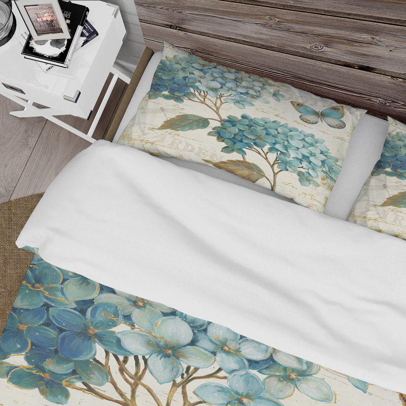 butterfly Blue Garden I - Farmhouse Duvet Cover Set - Microfiber Polyester, Twin Duvet Cover + 1 Sham