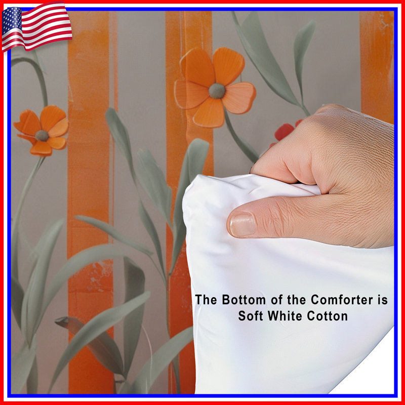Orange Wildflowers On Beige Comforter, Twin Extra Long