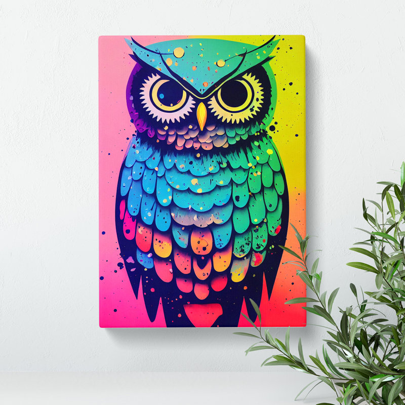 Splashed Owl No.4 - Wrapped Canvas, 50cm H x 35cm W x 3cm D