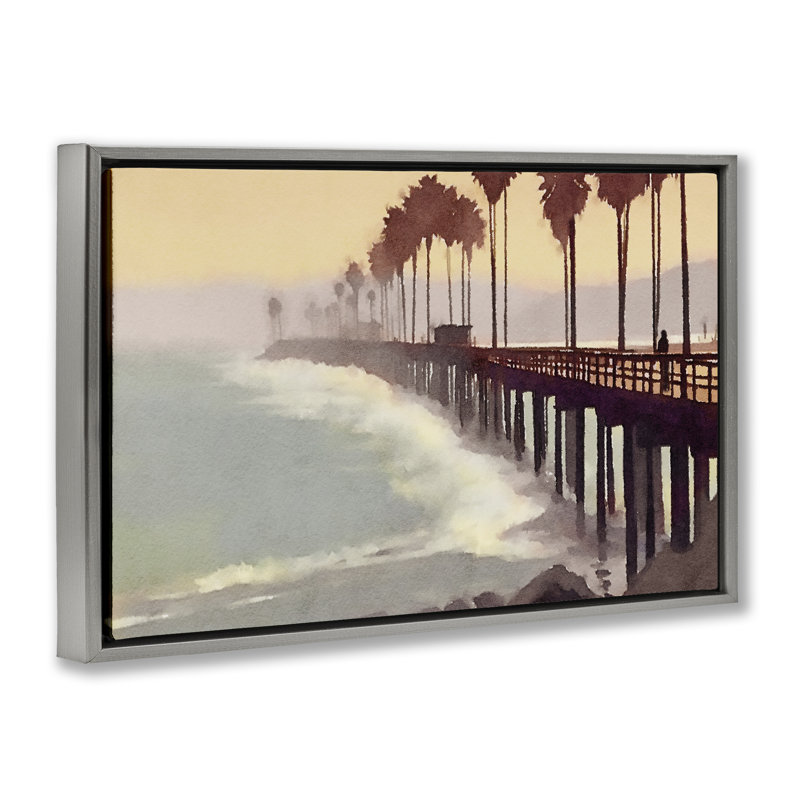  «Sunrise At The Pier», toile flottante encadrée par Noah Bay, Cadre flottant gris lustré, H 21 po x l 31 po