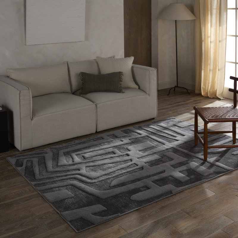 Wrought Studio Mariora Powerloomed Abstract Gray Area Rug, Rectangle 5'3" x 7'6"