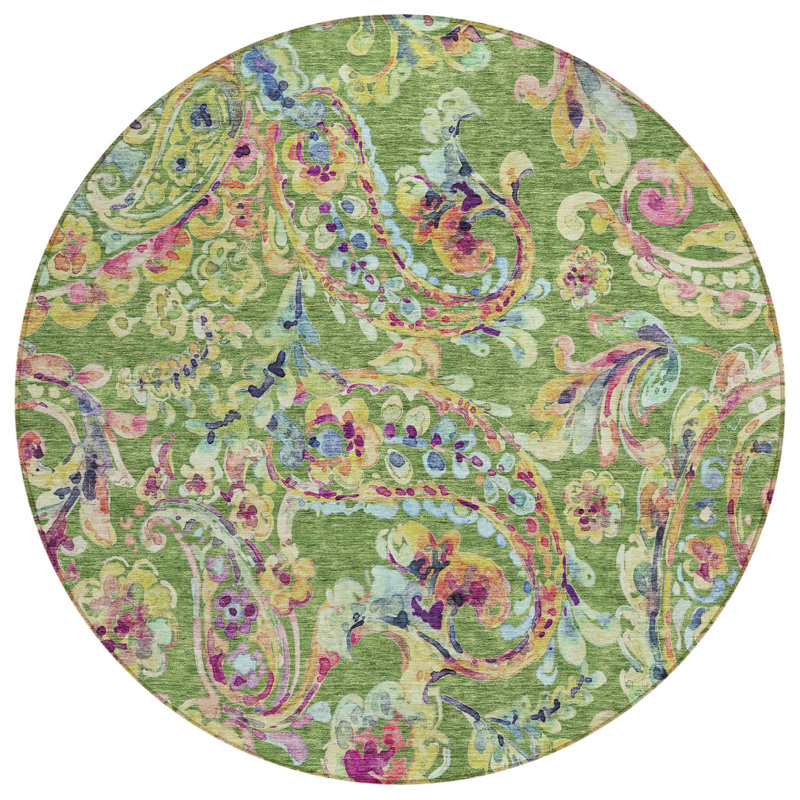 Malcom Washable Paisley Non-Slip Area Rug , Round 8'