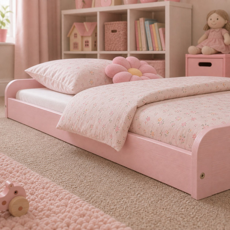 Leon Montessori Heavy Duty Solid Pine Bed Frame, Small Single (2'6), Pink
