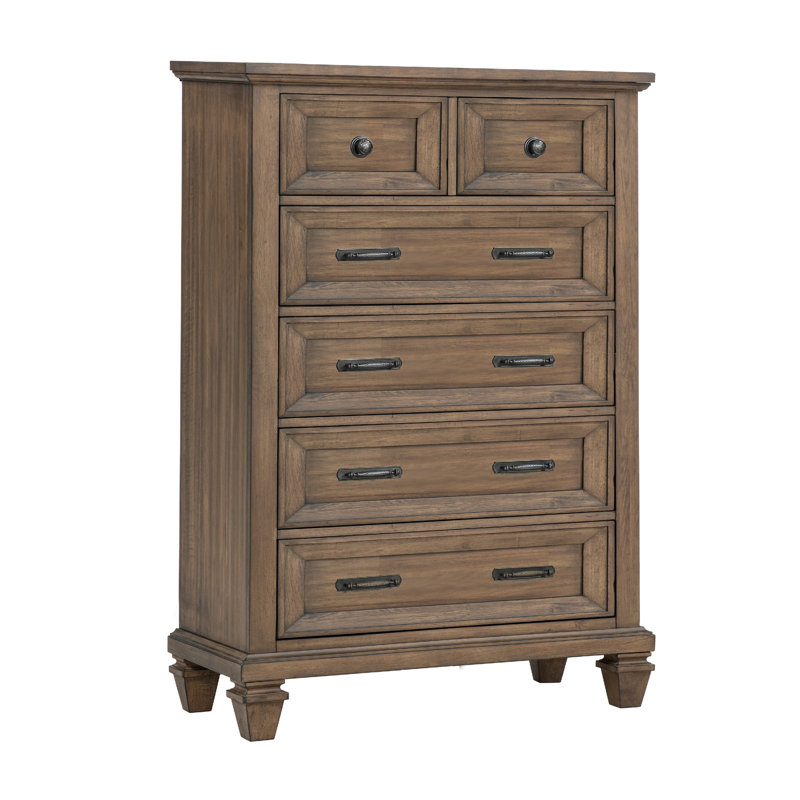 Commode haute Henry, bois d'acacia brun moka, 6 tiroirs