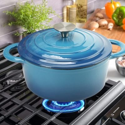 4.5QT Enameled Cast Iron Dutch Oven with Lid, Heavy-Duty and Dual Handles Cookware Round Pot, Oven Safe up to 500° F for Baking, Braising, Cooking and Roasting, Blue