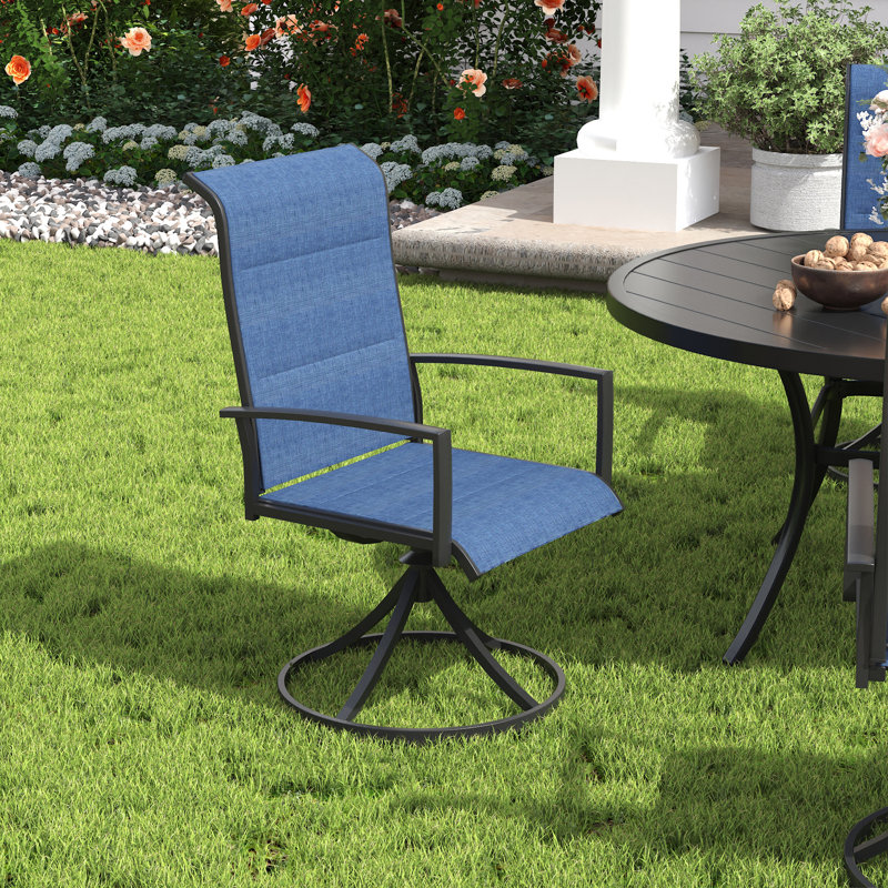 Fauteuil d'extérieur Tichelle, Coussin bleu / cadre noir