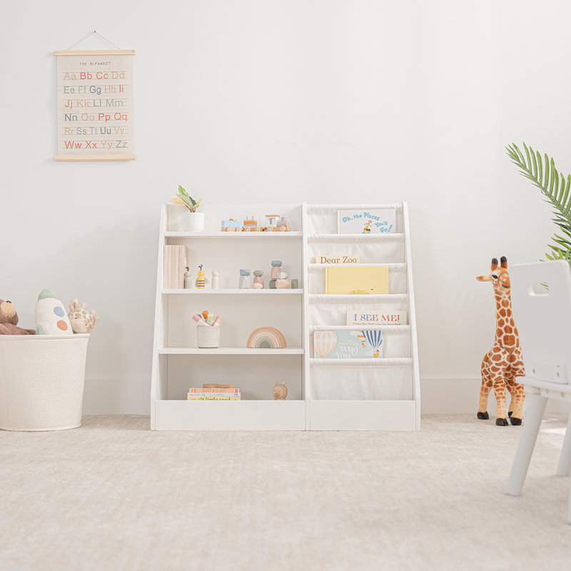 Comfy Cubs Kids Bookshelf 35.2 x 15.7 x 31.5 Inches - Sturdy MDF Montessori Shelf with Soft & Hard Shelves for Toys & Books - Easy Access Organizer