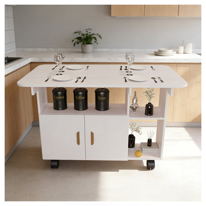 Modern Movable Folding Dining Table for Small Spaces,Rectangle Drop Leaf Dining Table with Wheels Kitchen Table with Drawer for Dining, Living Room,White