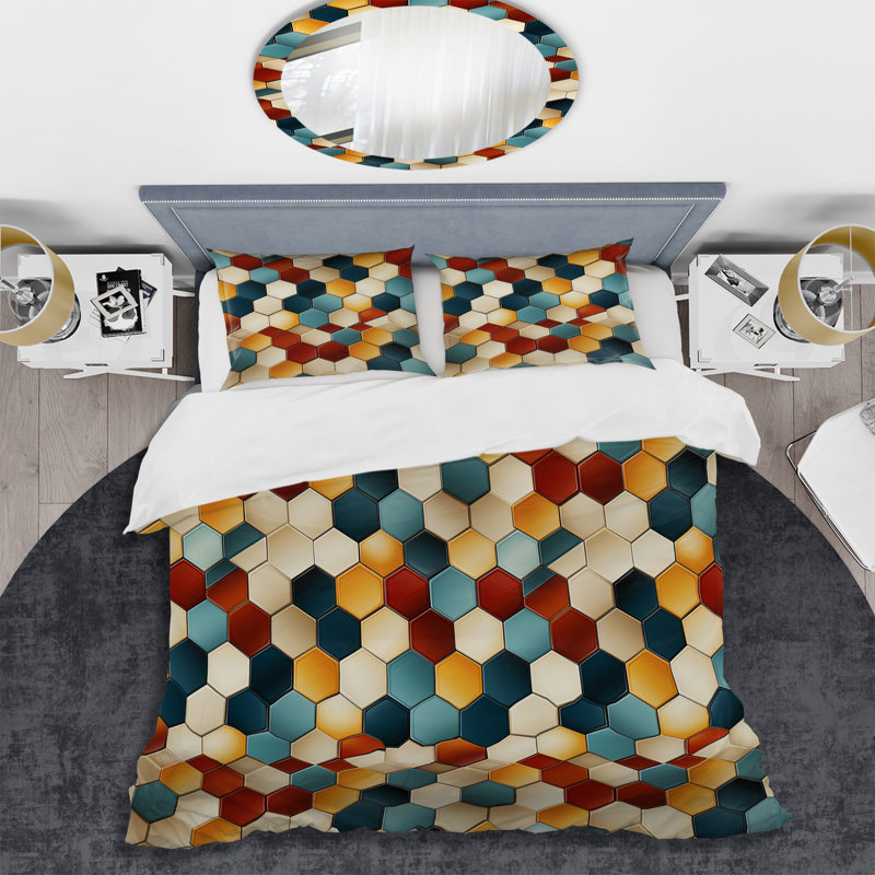 Ensemble de housse de couette à motif géométrique Brown Teal Retro Geometry Geometric