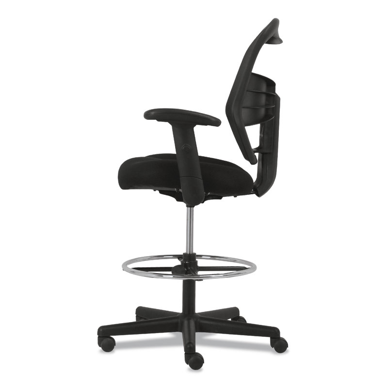 Adjustable High-Back Black Mesh Task Stool with Lumbar Support