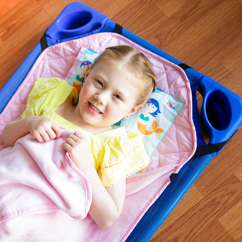 Tapis de sieste Wildkin Modern Kids - mélange de coton doux avec coussin et sangles élastiques pour l'école et les voyages - Sirènes