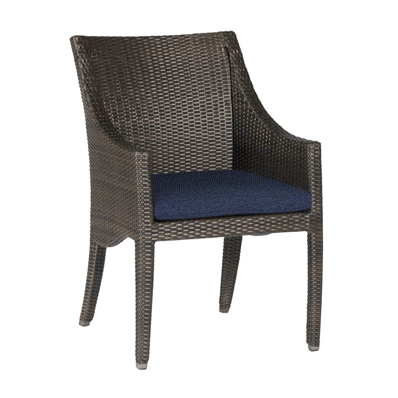Athena Wicker/Rattan Patio Dining Armchair, Black Walnut, No Welt, Intermix Indigo