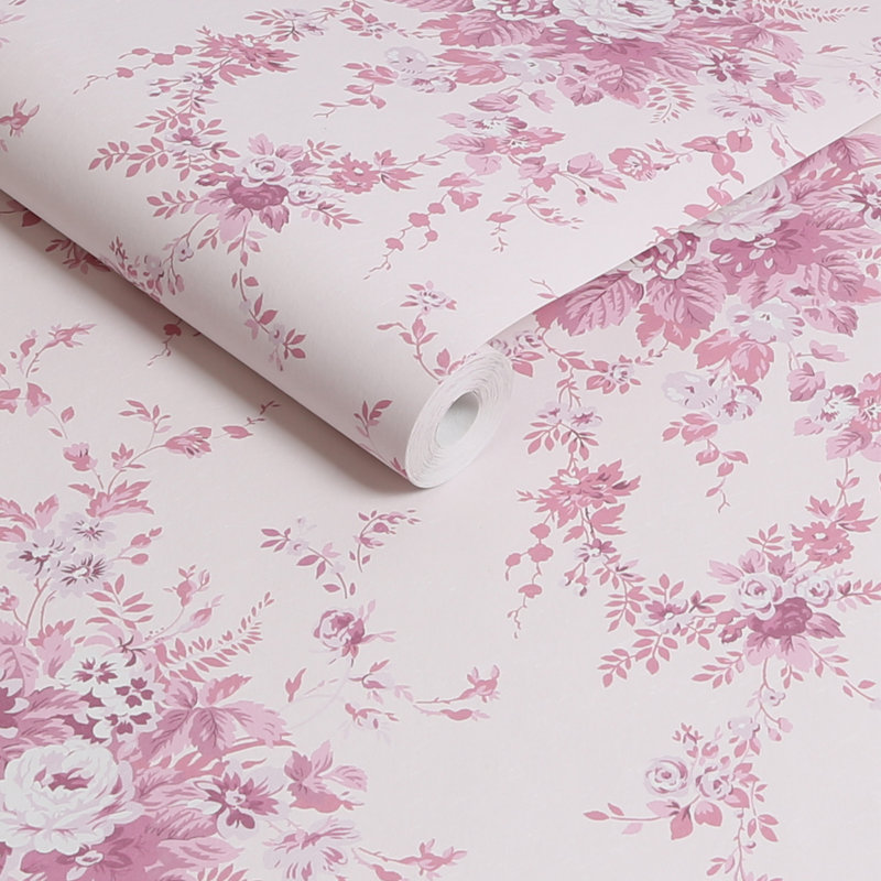  Papier peint floral ardoise Arthur Garden, Rose / blanc