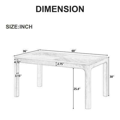 Parquet Style Rectangular Dining Table with Rounded Corners, Curved Legs and Adjustable Feet