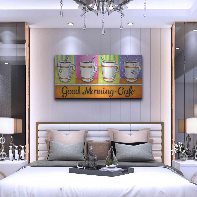 «Good Morning Cafe» par Cathy Horvath-Buchanan, art mural en métal, H 24 po x l 48 po