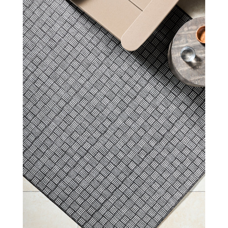 Galey Alix x Livabliss Westport Outdoor Machine Woven Rug, Rectangle 7'10" x 10', Black