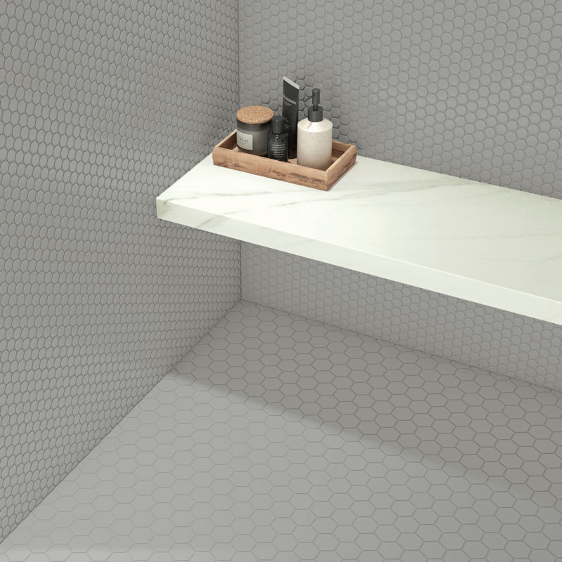 Electro-Funk Matte 1'' W x 1'' L Porcelain Tile Pennyround Mosaic Sheet, Fog