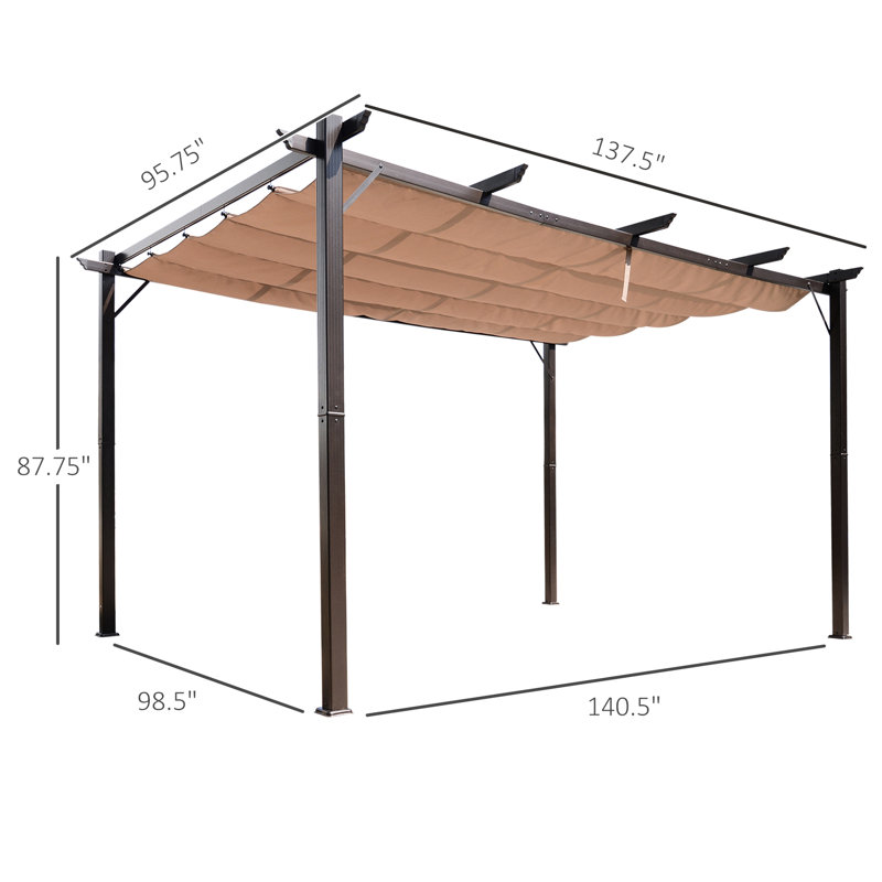 10' X 13' Outdoor Pergola Canopy - Aluminum Retractable Gazebo For Garden. Brown, Stable Construction, Adjustable Sun Protection, & Water Resistance, Durability In Brown Shade Backyard, Grill, Porch