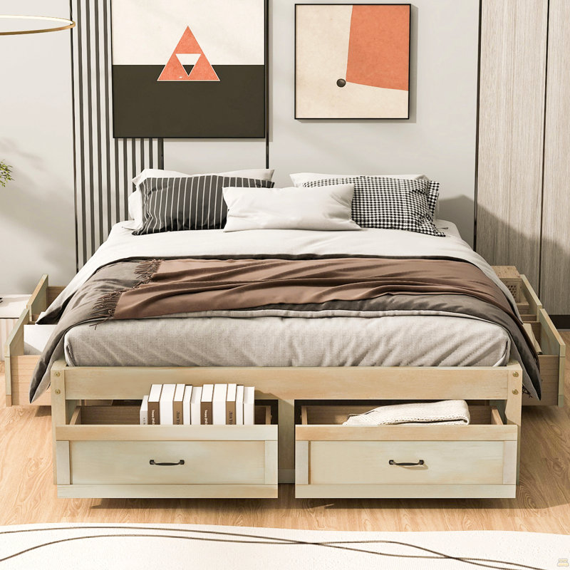 Grand lit plateforme avec 6 tiroirs de rangement